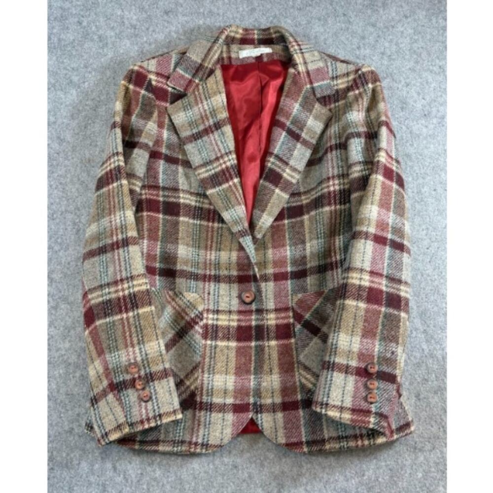 VTG Prestige Of Boston Wool Plaid Blazer Coat Womens 12 Tartan Preppy 1950s 50s